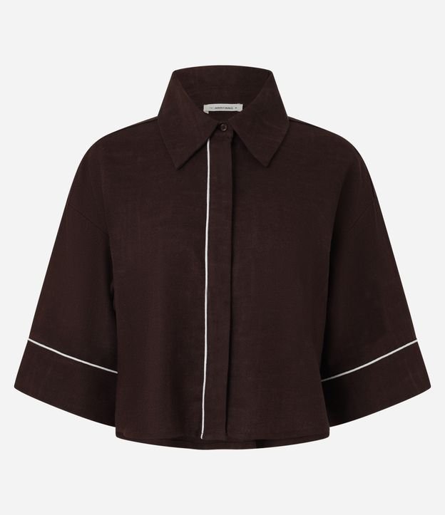 Camisa em Viscolinho com Viés Contrastante e Corte de Kimono