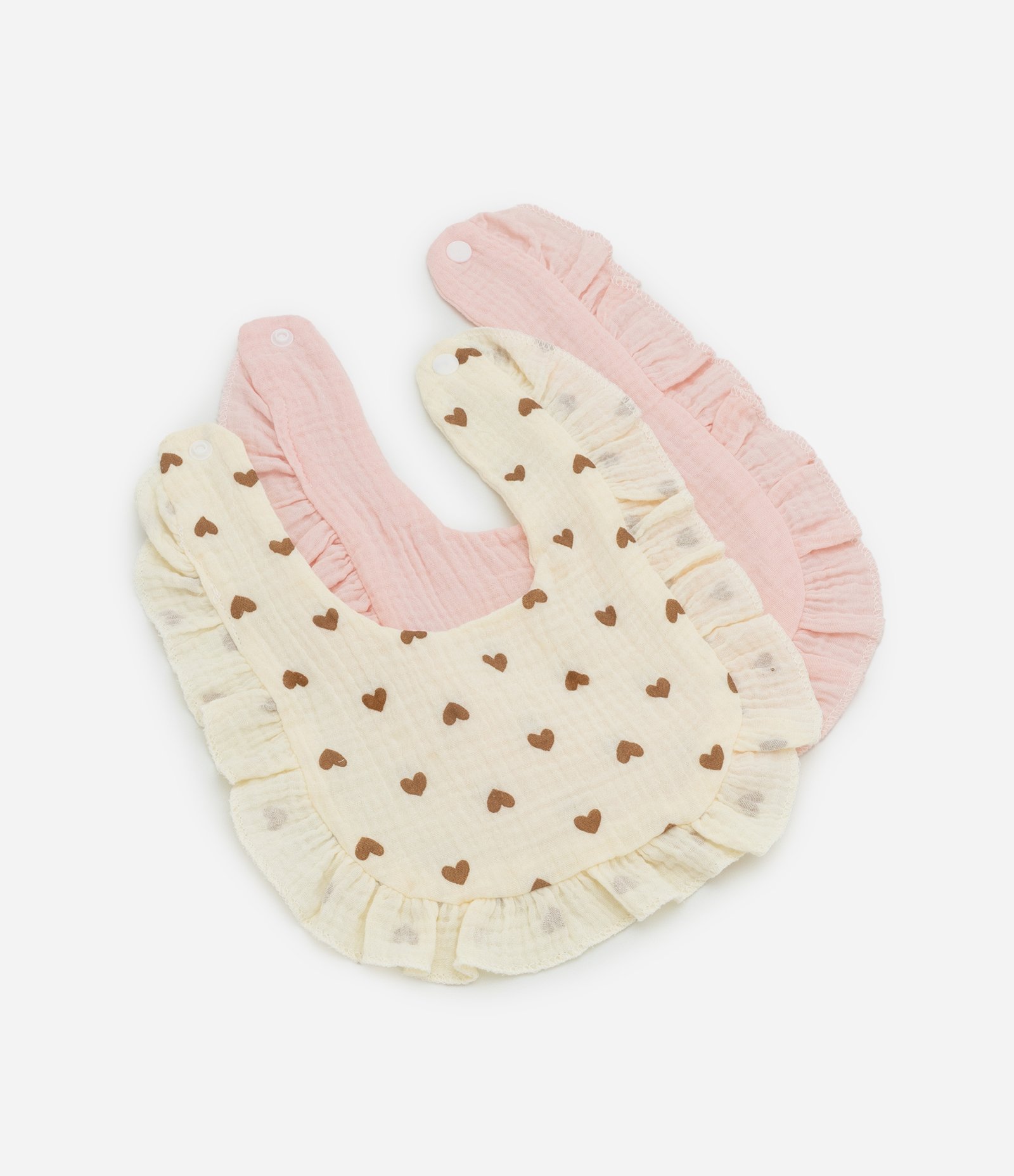 Kit 02 Babadores Infantis com Estampa Corações - Tam Único Rosa/Bege 1