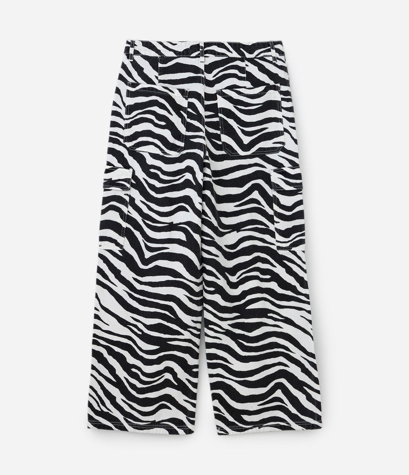 Calça Wide em Sarja com Estampa Animal Print de Zebra e Bolso Cargo Preto/Branco 7