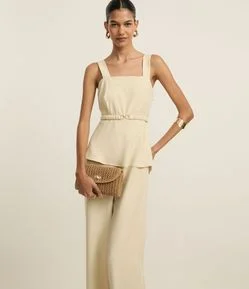 Macacão Peplum Alfaiatado com Cinto