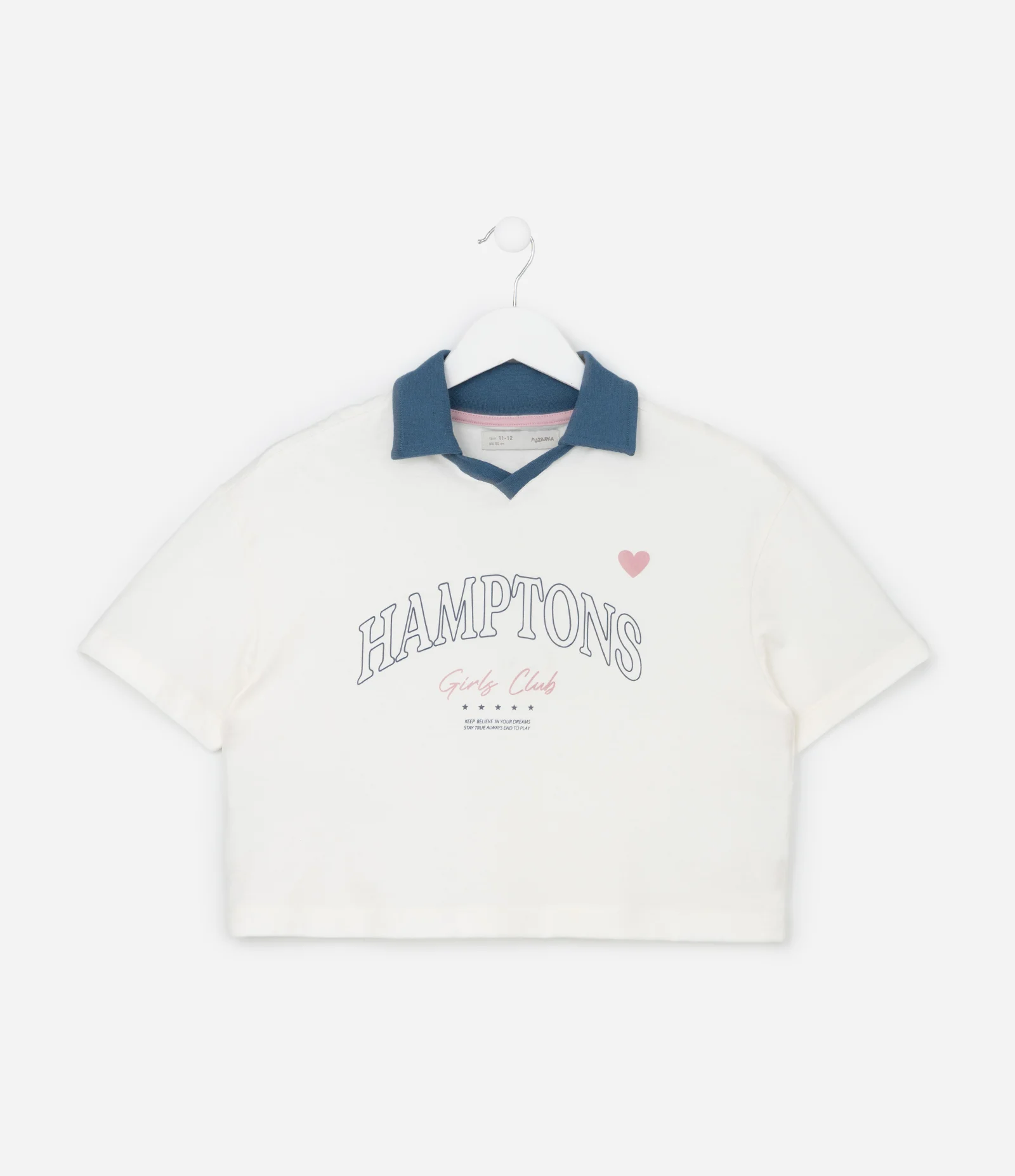 Camiseta Curta Infantil com Gola Polo Contrastante - Tam 5 a 14 Anos Off White 1