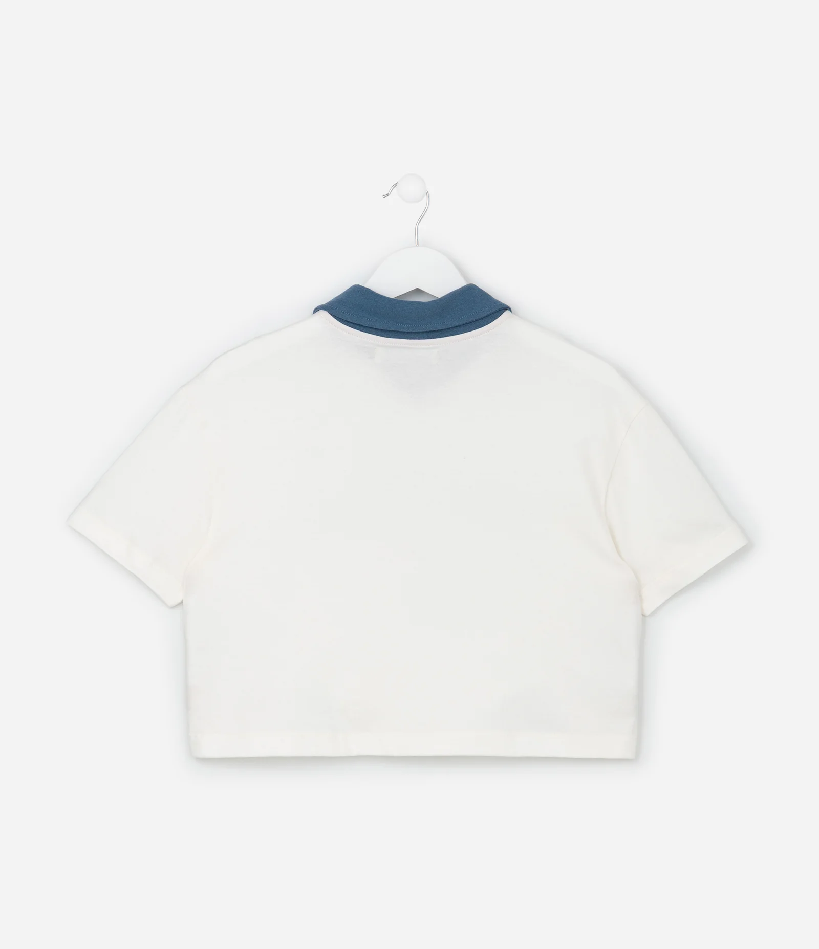 Camiseta Curta Infantil com Gola Polo Contrastante - Tam 5 a 14 Anos Off White 2