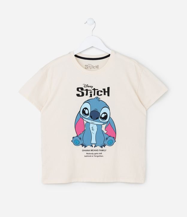 Camiseta Infantil com Estampa Stitch - Tam 5 a 14 Anos Bege