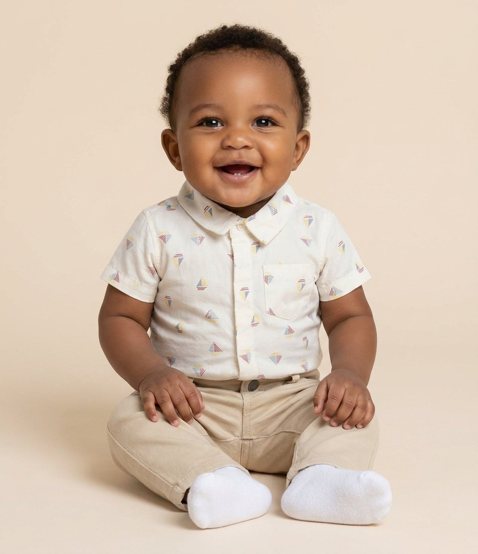 Body Camisa em Tricoline com Mini Ícones - Tam 0 a 18 Meses Off White 1
