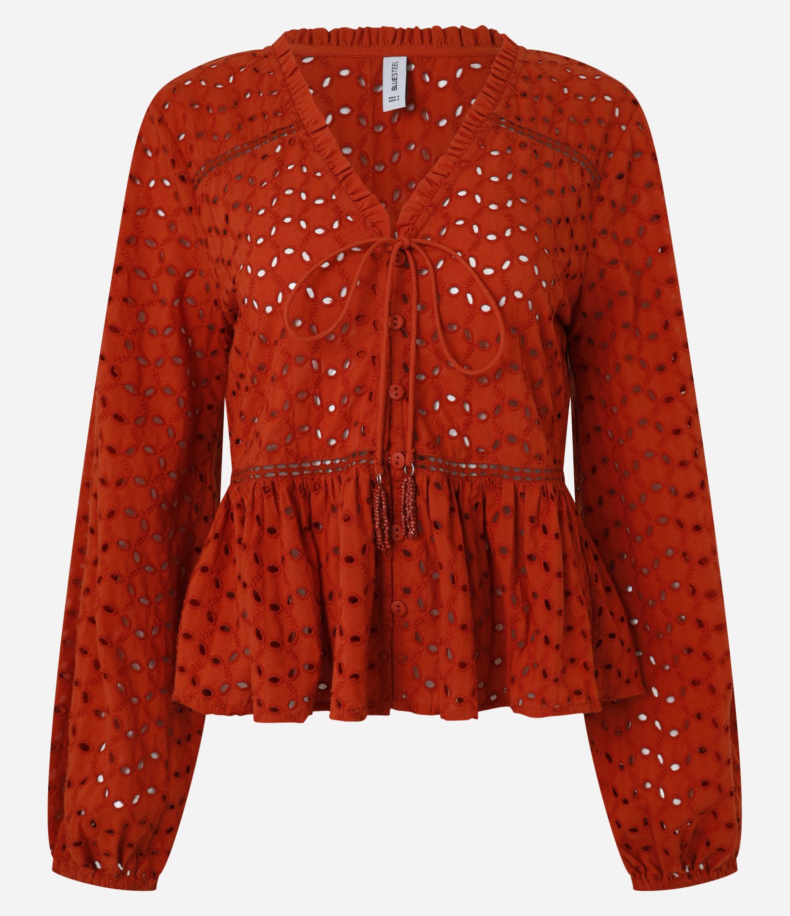 Blusa Bata em Laise com Amarração e Babados Terracota 7