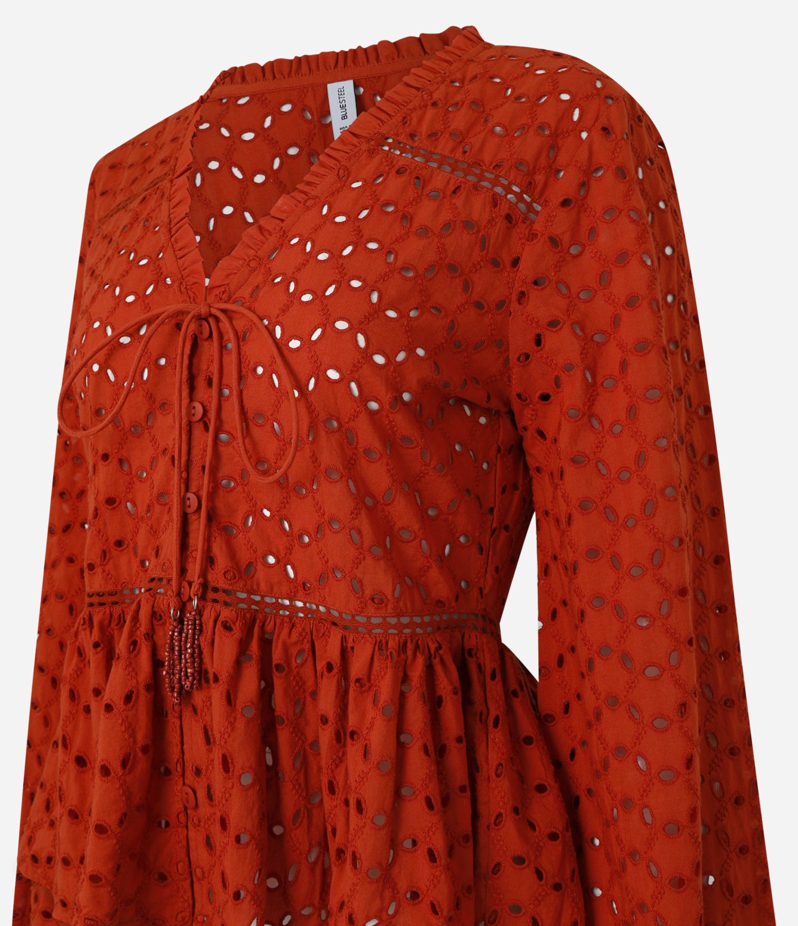 Blusa Bata em Laise com Amarração e Babados Terracota 8