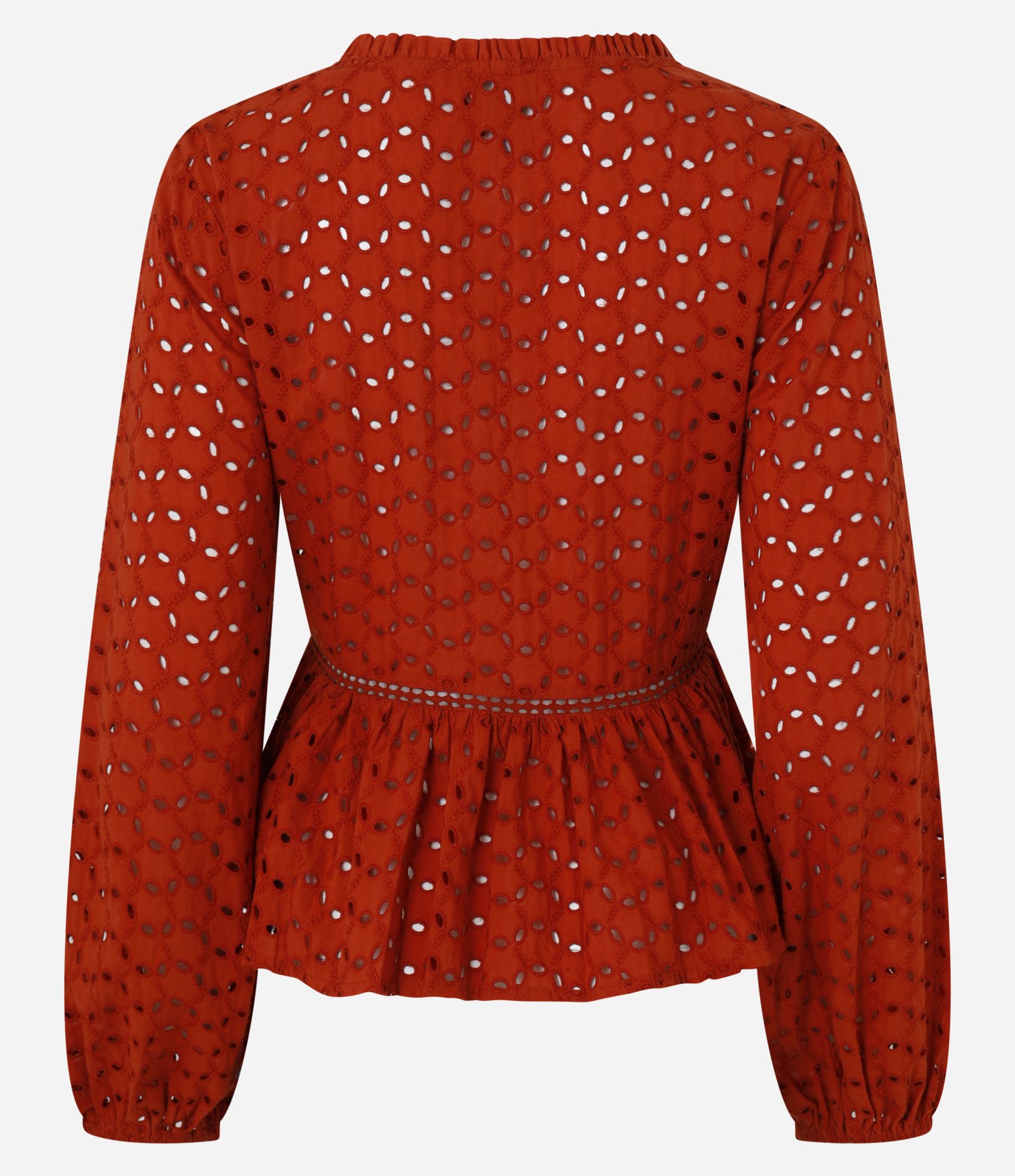 Blusa Bata em Laise com Amarração e Babados Terracota 9