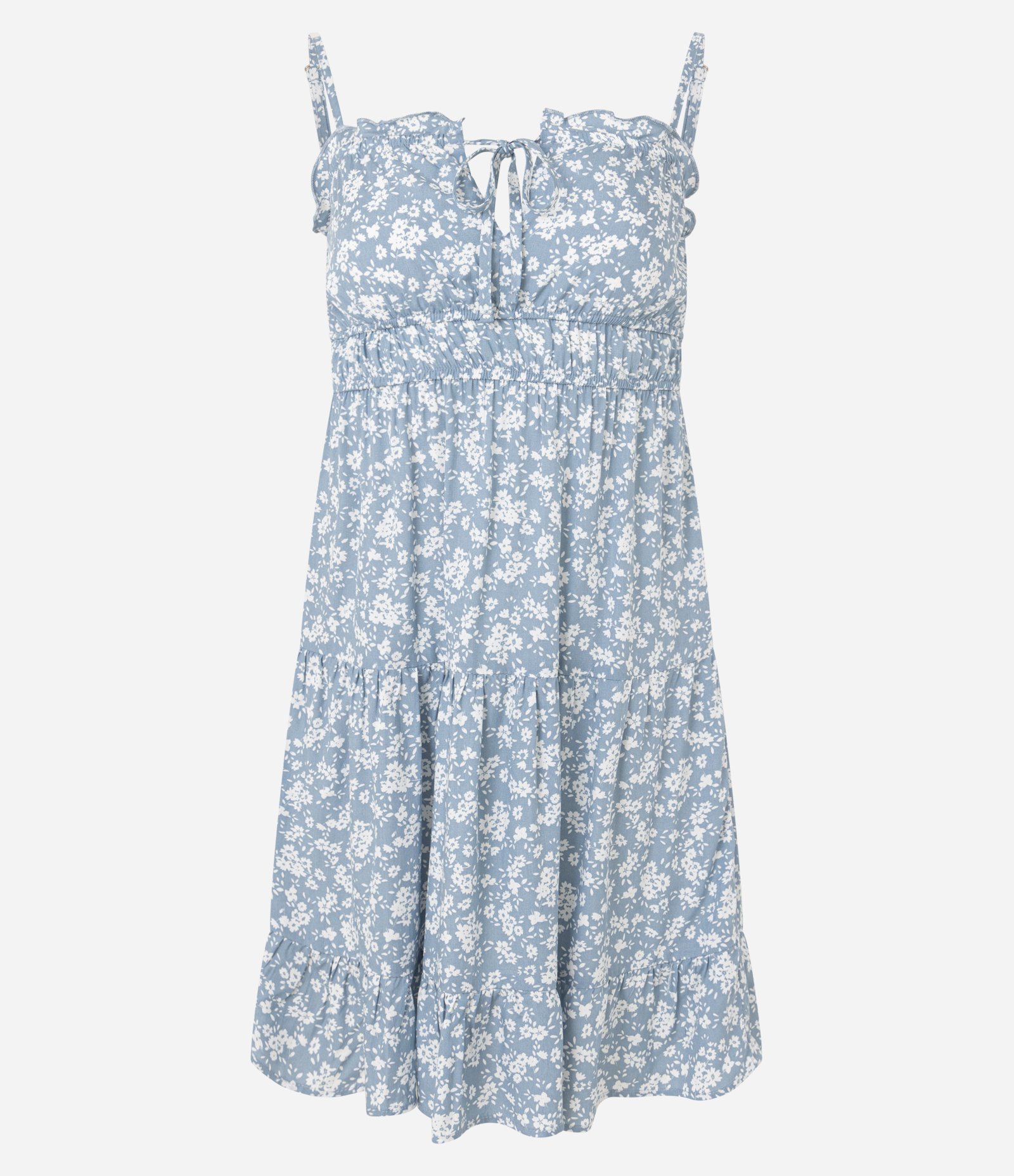 Vestido Curto Godê em Tricoline Floral Liberty Azul 6