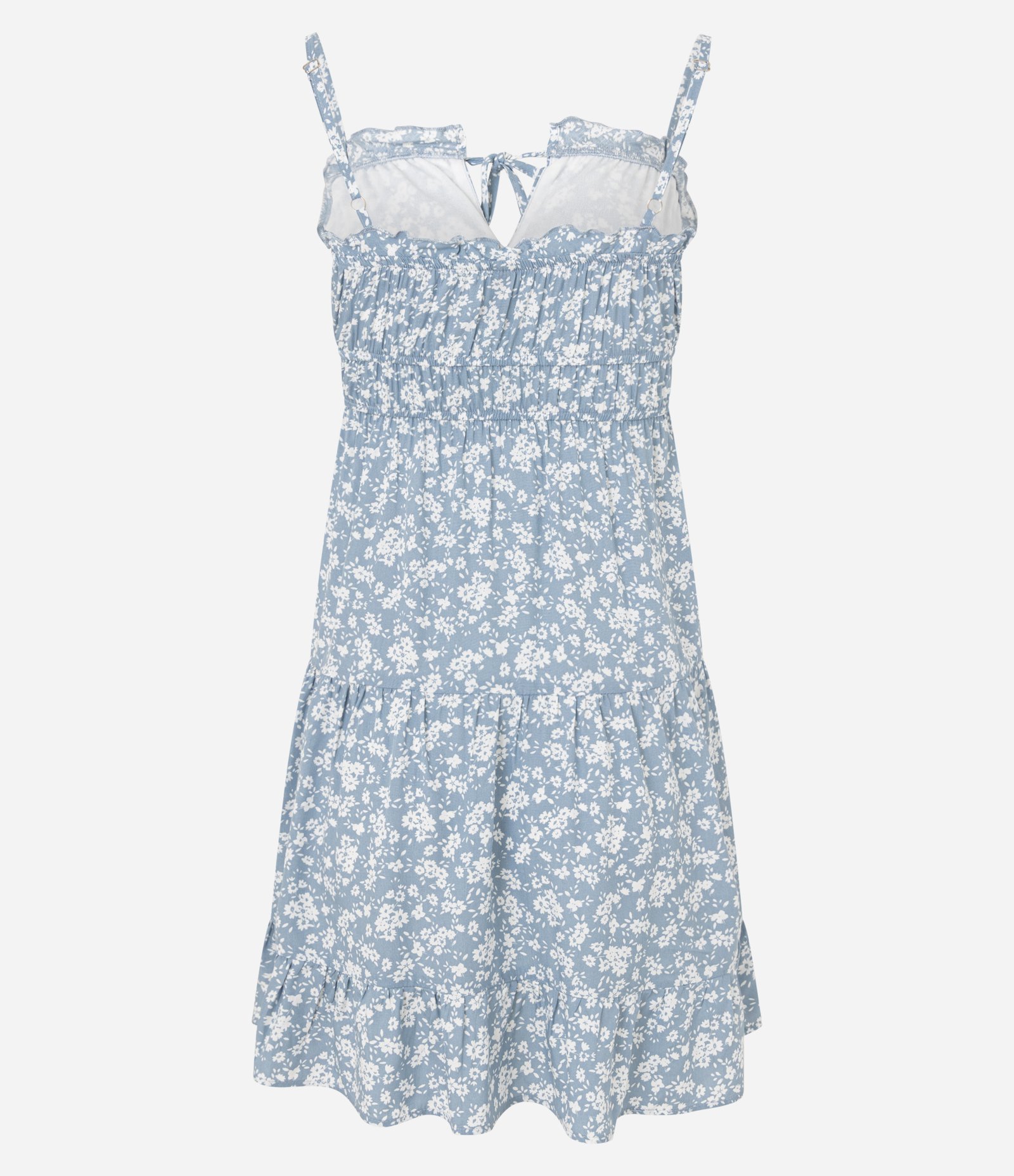 Vestido Curto Godê em Tricoline Floral Liberty Azul 7