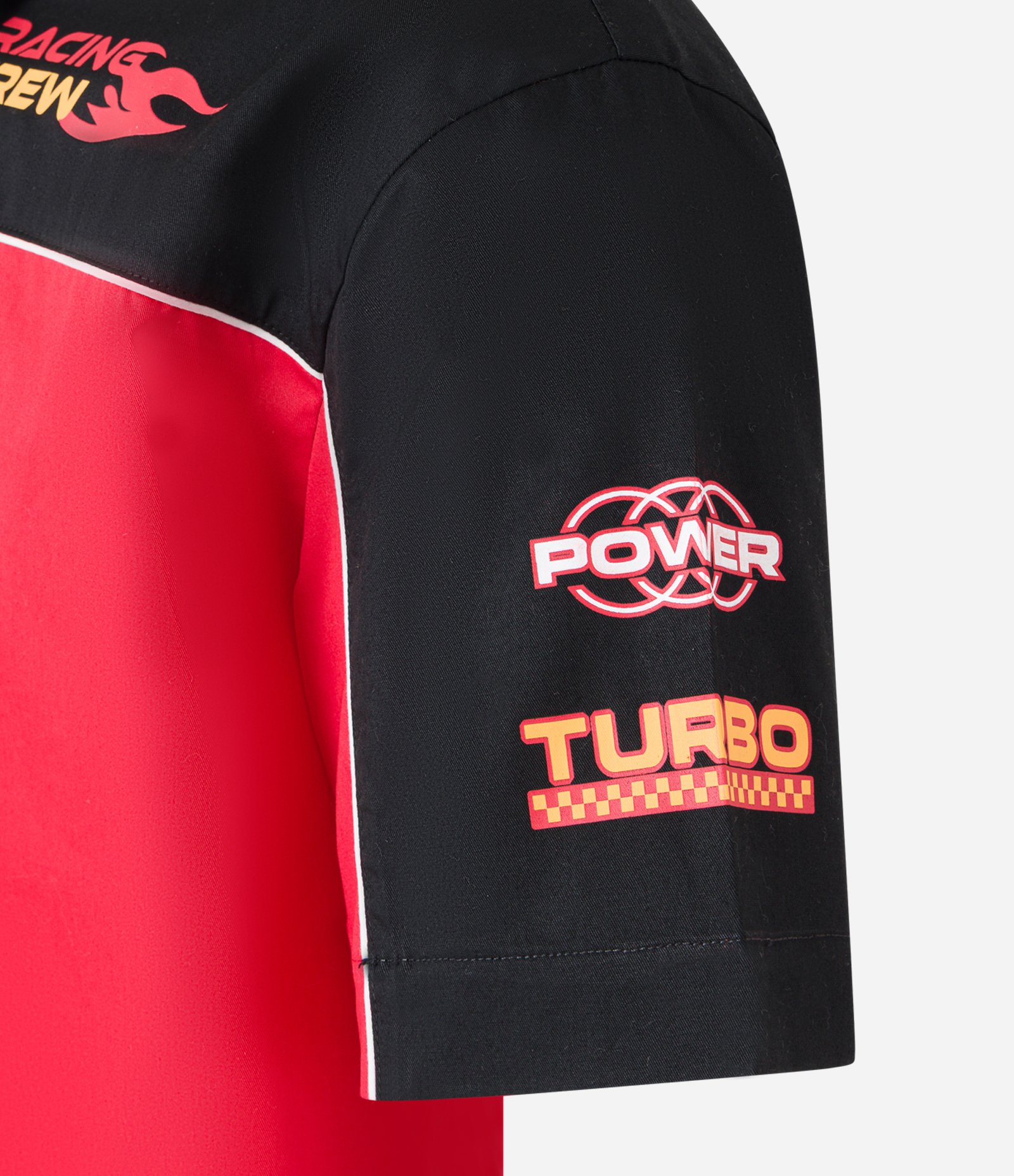 Camisa Boxy em Tricoline com Estampa Estilo Automobilismo e Lettering Vermelho/Preto 5