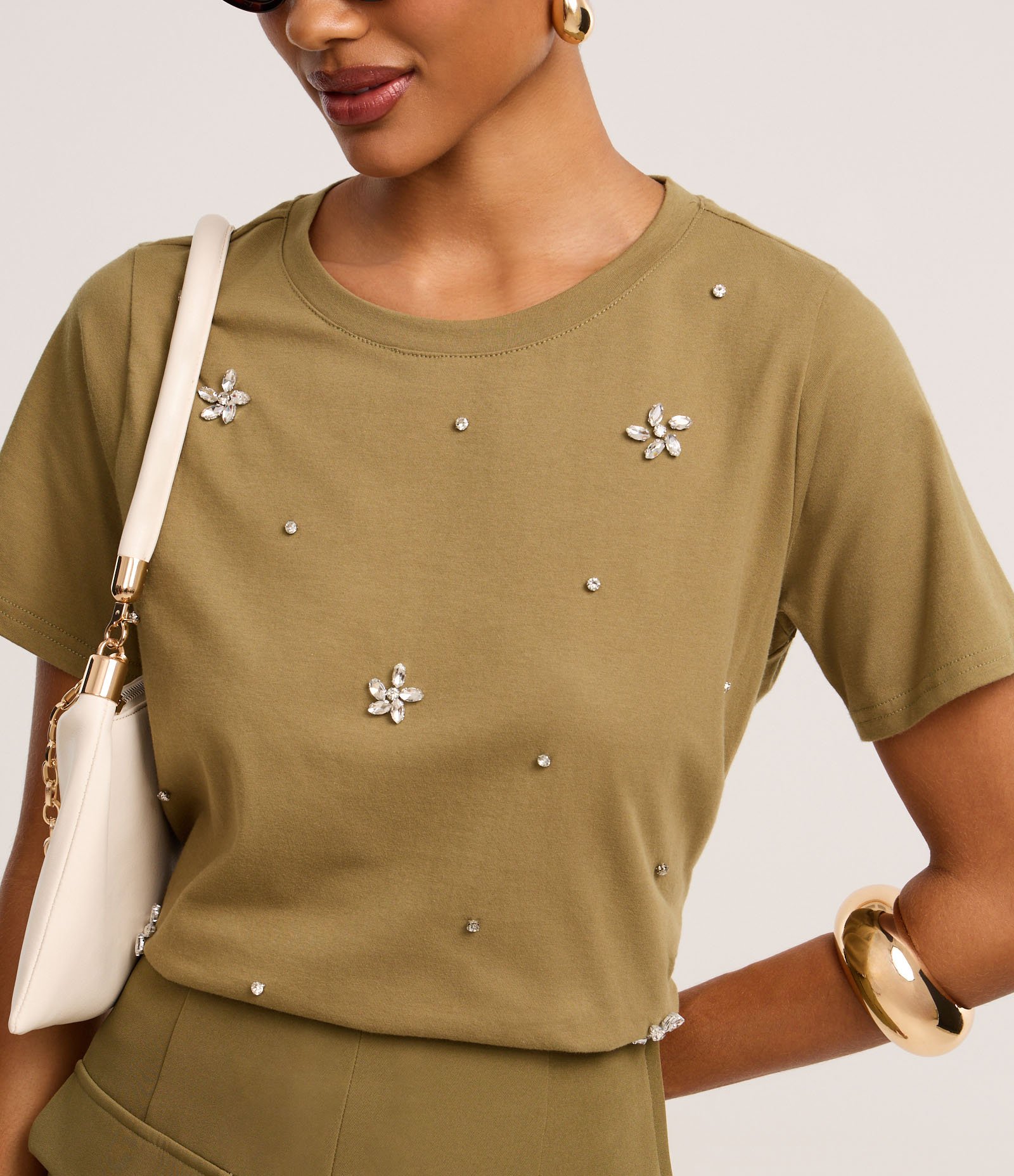 Blusa em Algodão com Flores de Strass Verde 4