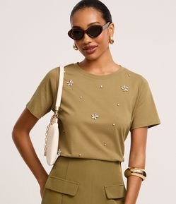 Blusa em Algodão com Flores de Strass