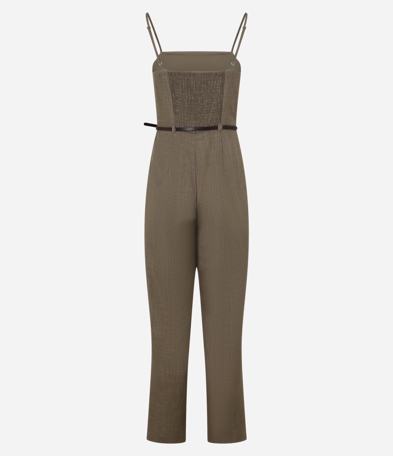 Macacão Alfaiataria com Alça Fina e Cinto de PU Marrom 8