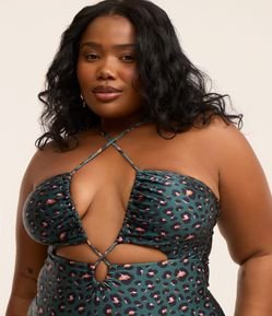 Maiô em Microfibra com Amarração e Estampa Animal Print Brilhosa Curve & Plus Size