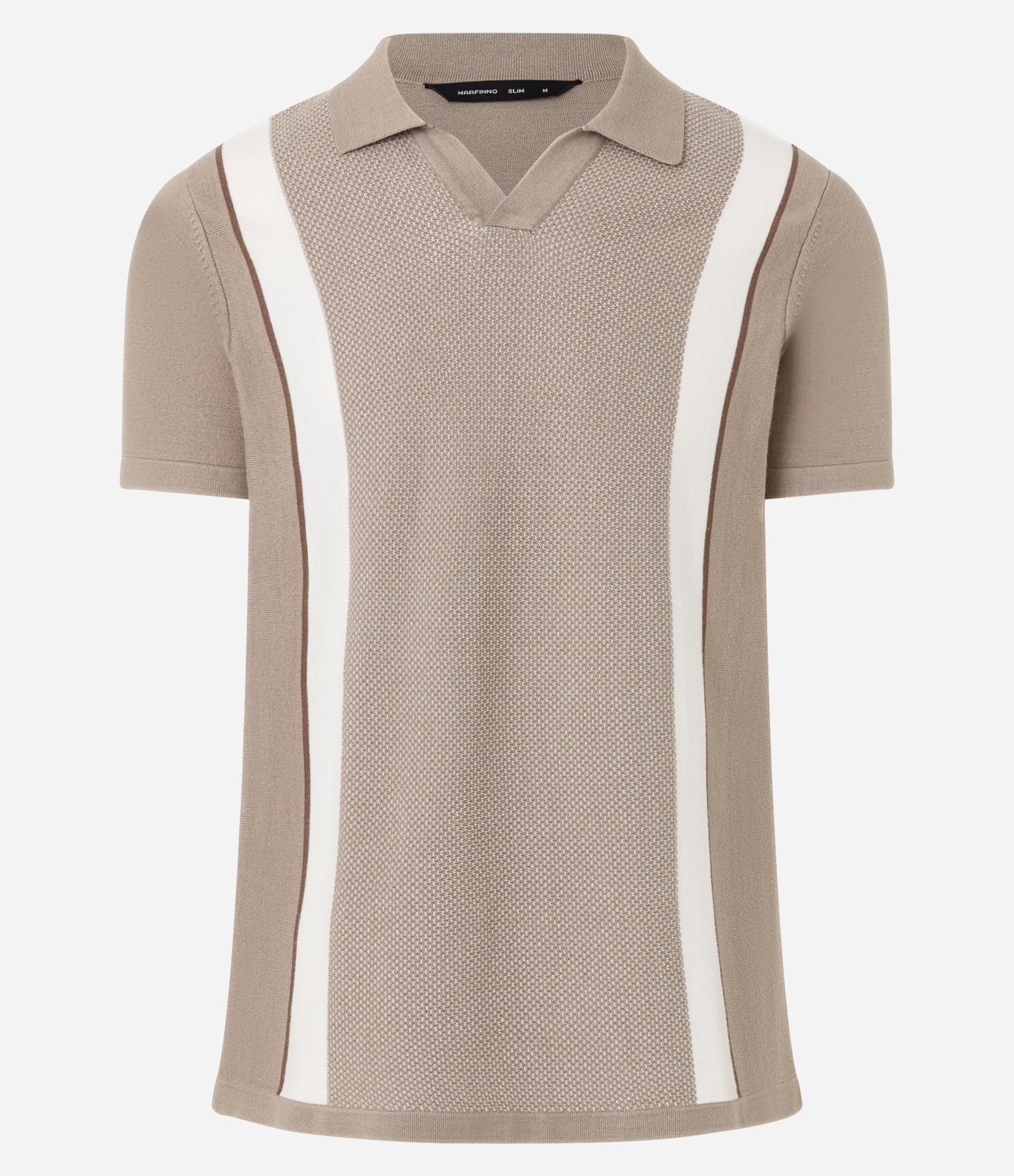 Camisa Polo Slim Tricô com Listras Gola em V e Texturizada Marrom 5