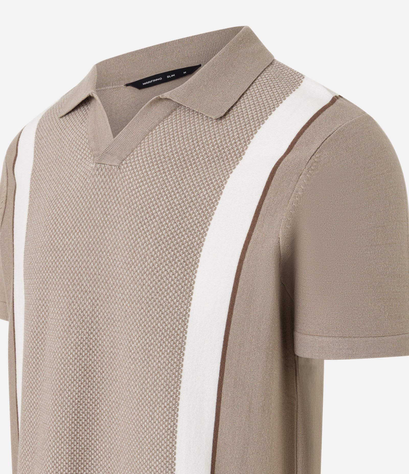 Camisa Polo Slim Tricô com Listras Gola em V e Texturizada Marrom 6