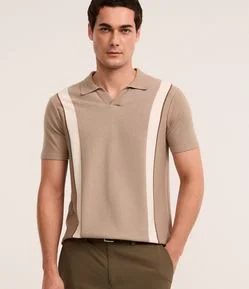 Camisa Polo Slim Tricô com Listras Gola em V e Texturizada