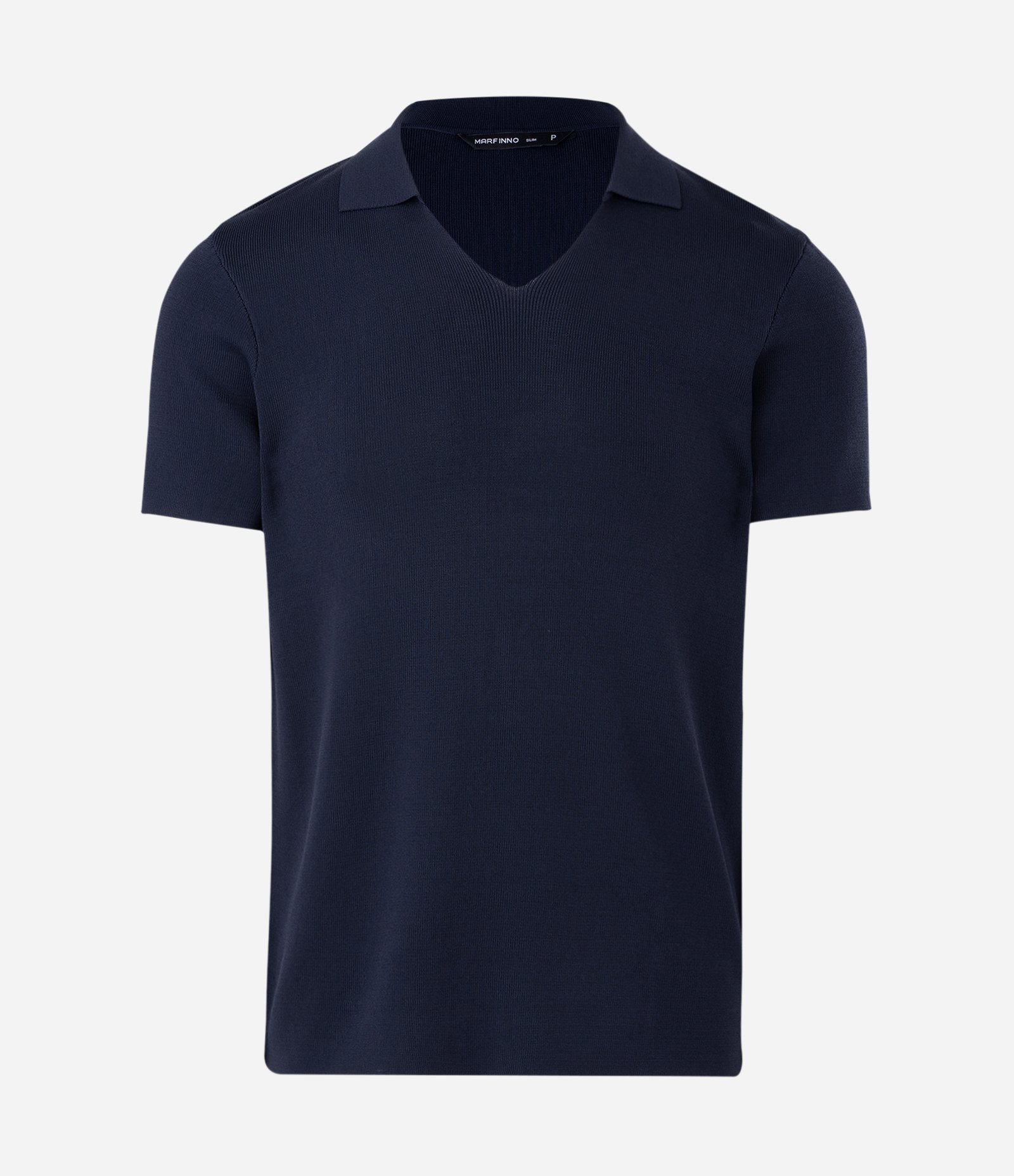 Camisa Polo em Viscose com Gola V Texturizada Azul Escuro
