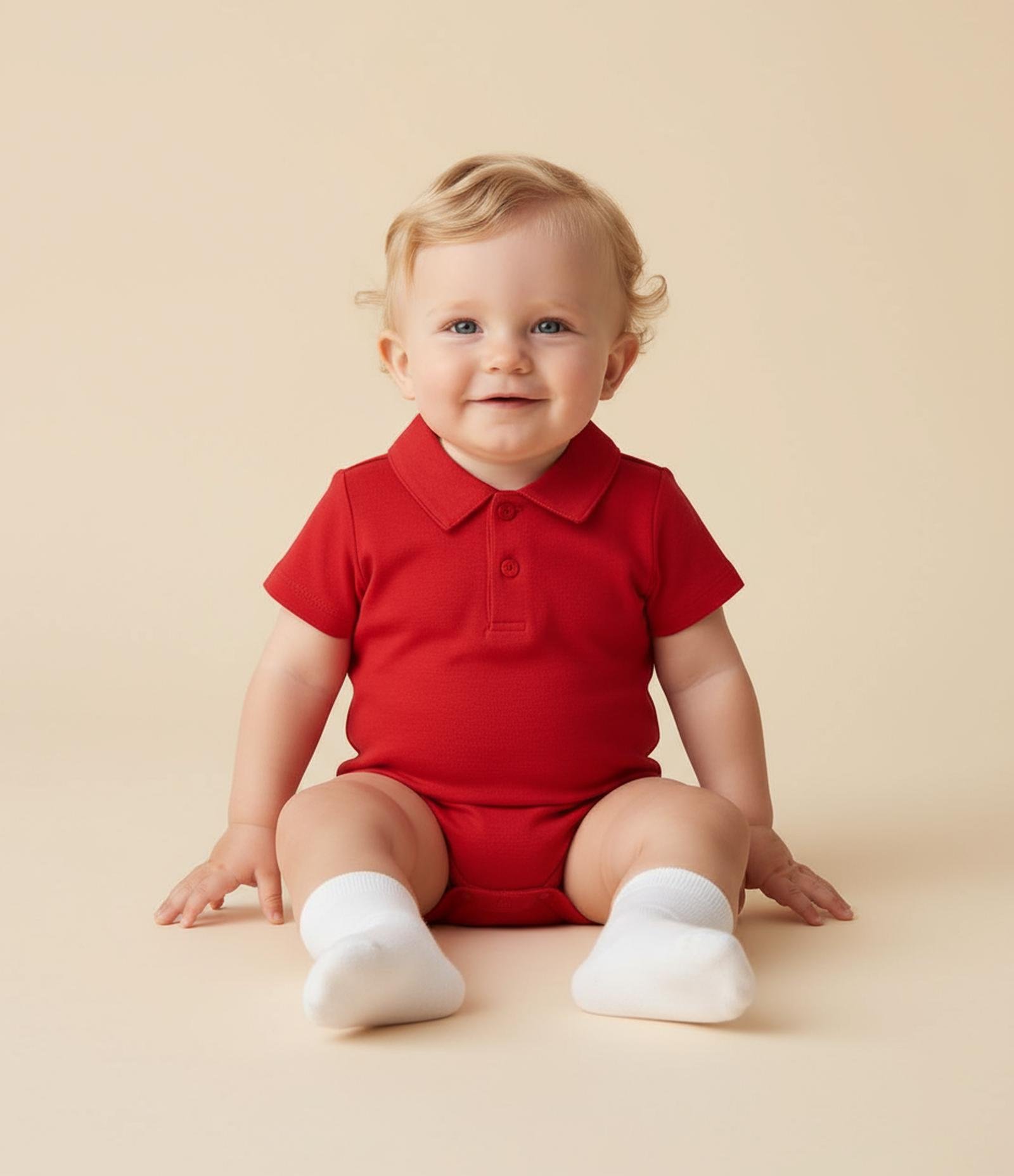 Body Curto Infantil com Gola Polo e Estampa Listrada - Tam 0 a 18 meses Vermelho 1