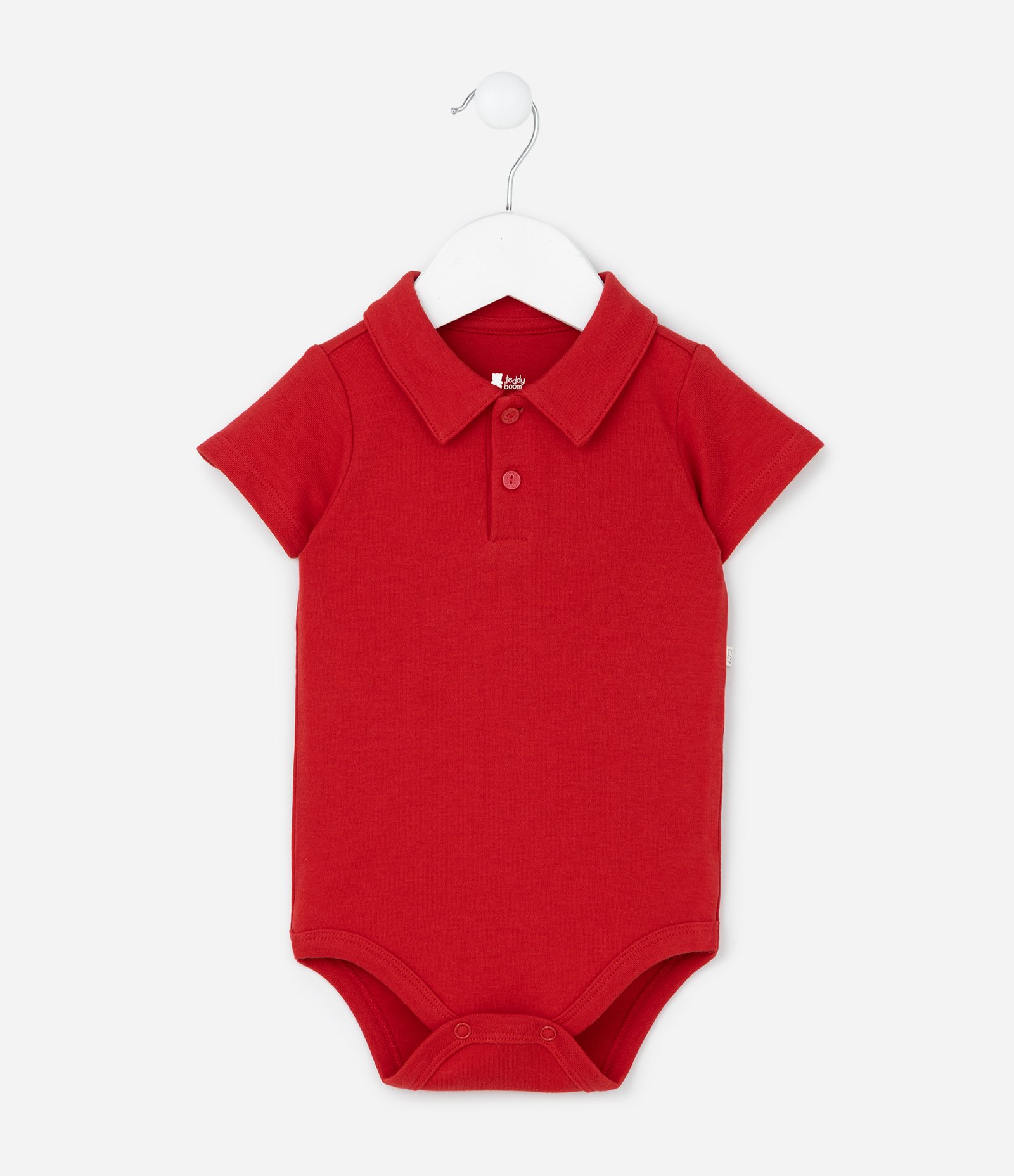 Body Curto Infantil com Gola Polo e Estampa Listrada - Tam 0 a 18 meses Vermelho 2