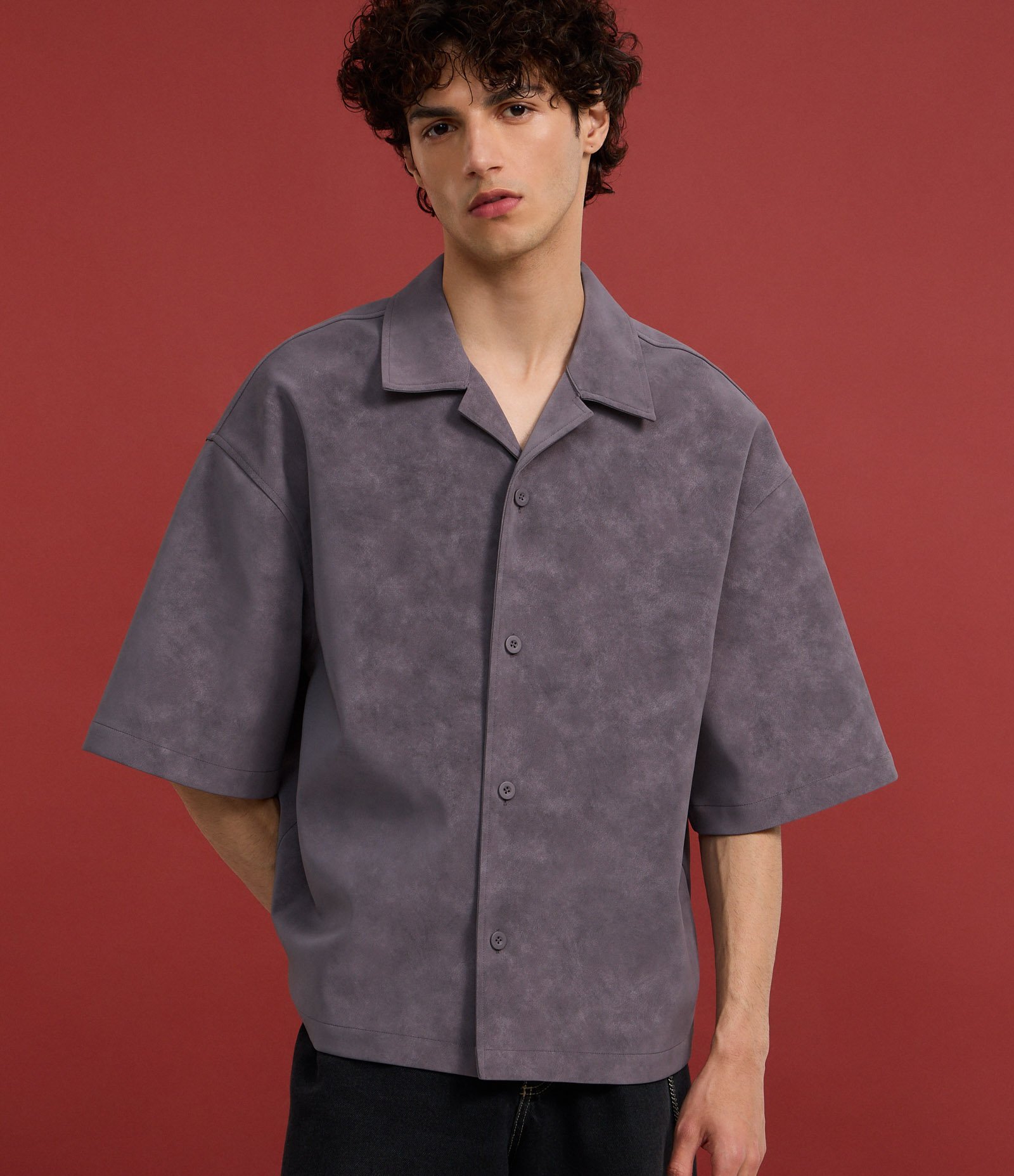 Camisa Oversized em PU Efeito Estonado Cinza 1
