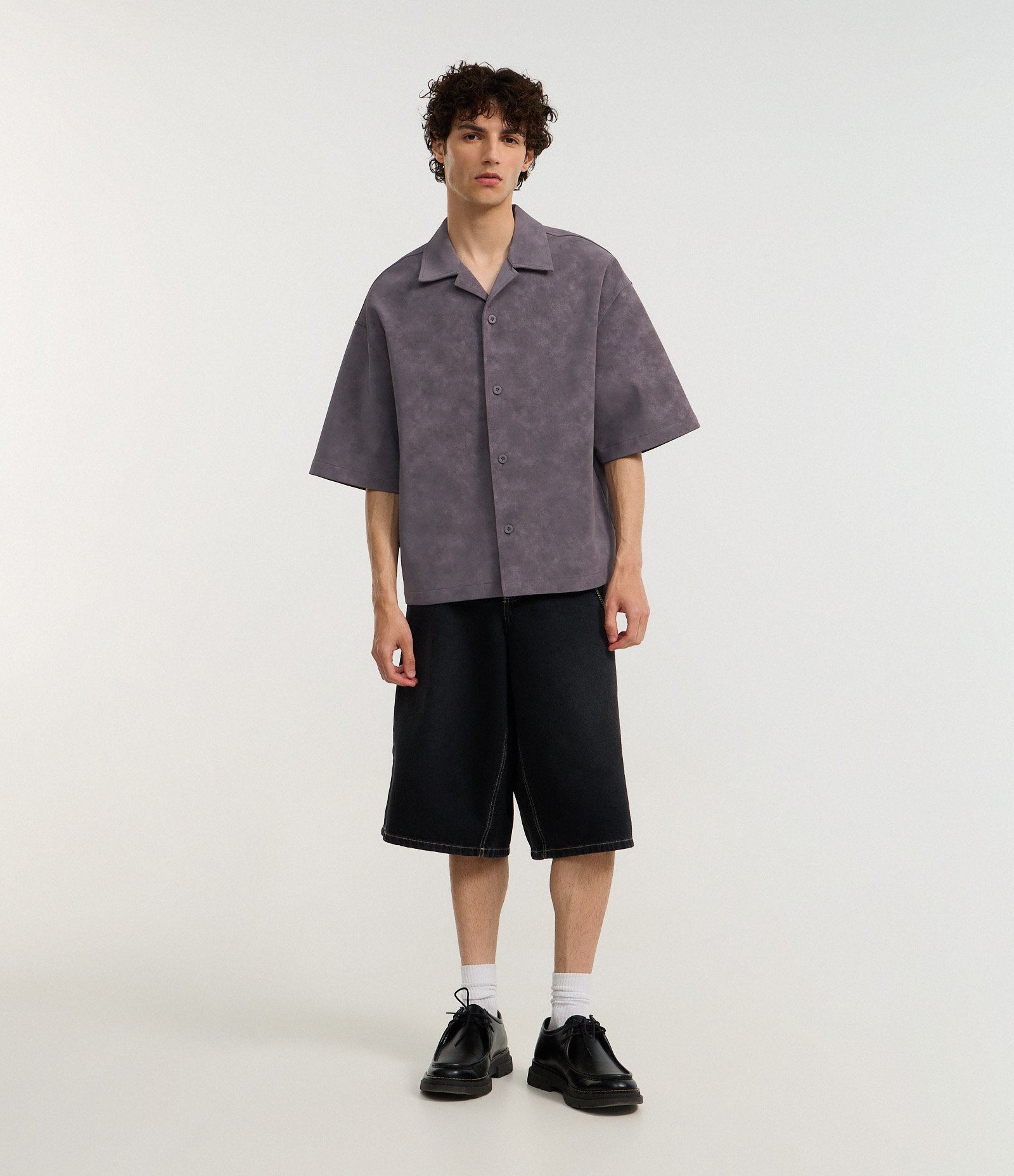 Camisa Oversized em PU Efeito Estonado Cinza 2