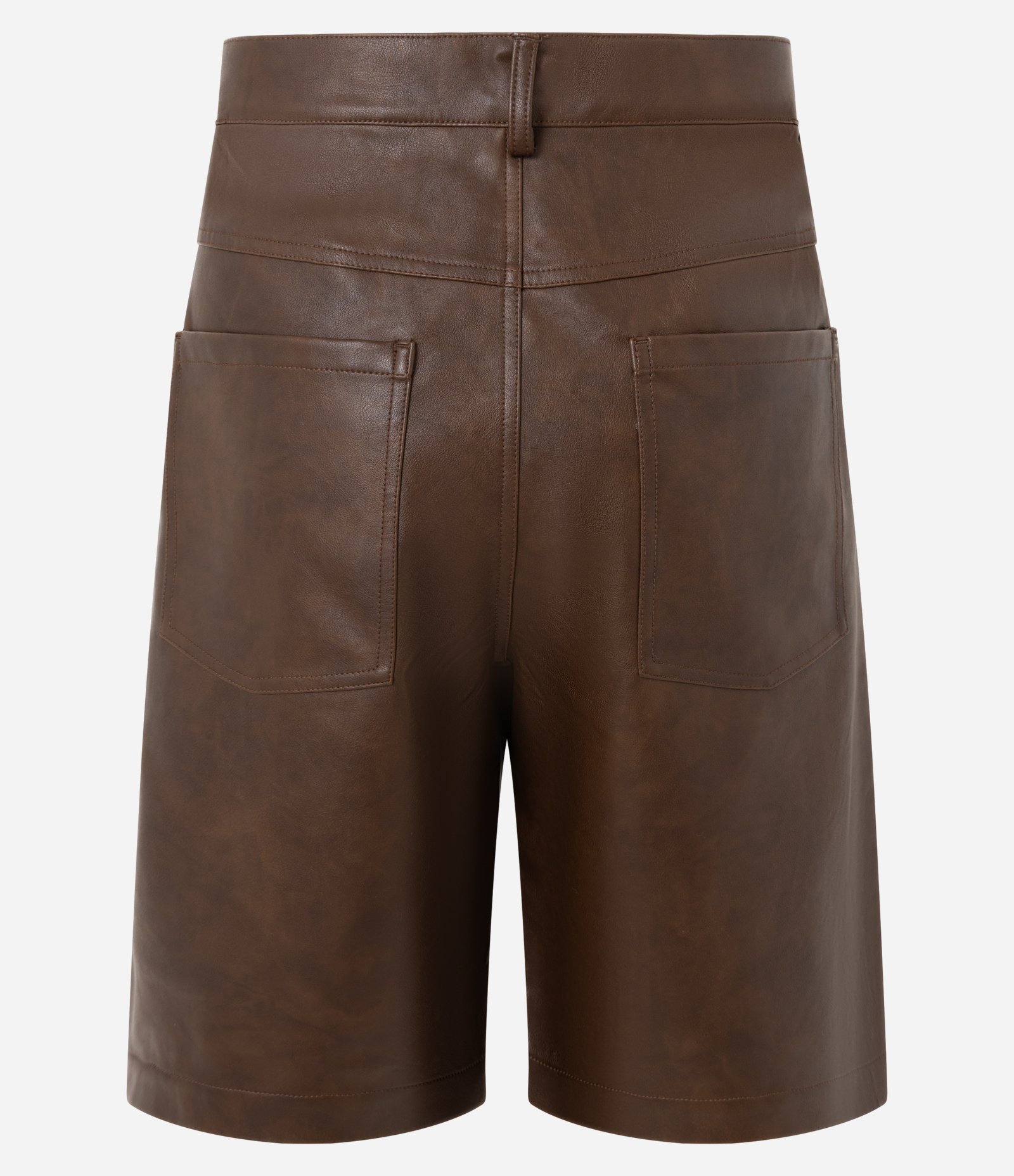 Bermuda Baggy em PU com Efeito Estonado Marrom 7