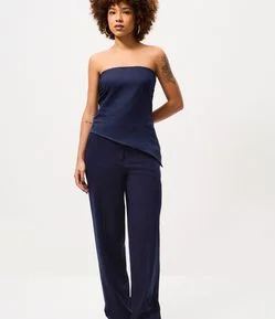 Calça Pantalona em Alfaiataria com Bolso Faca