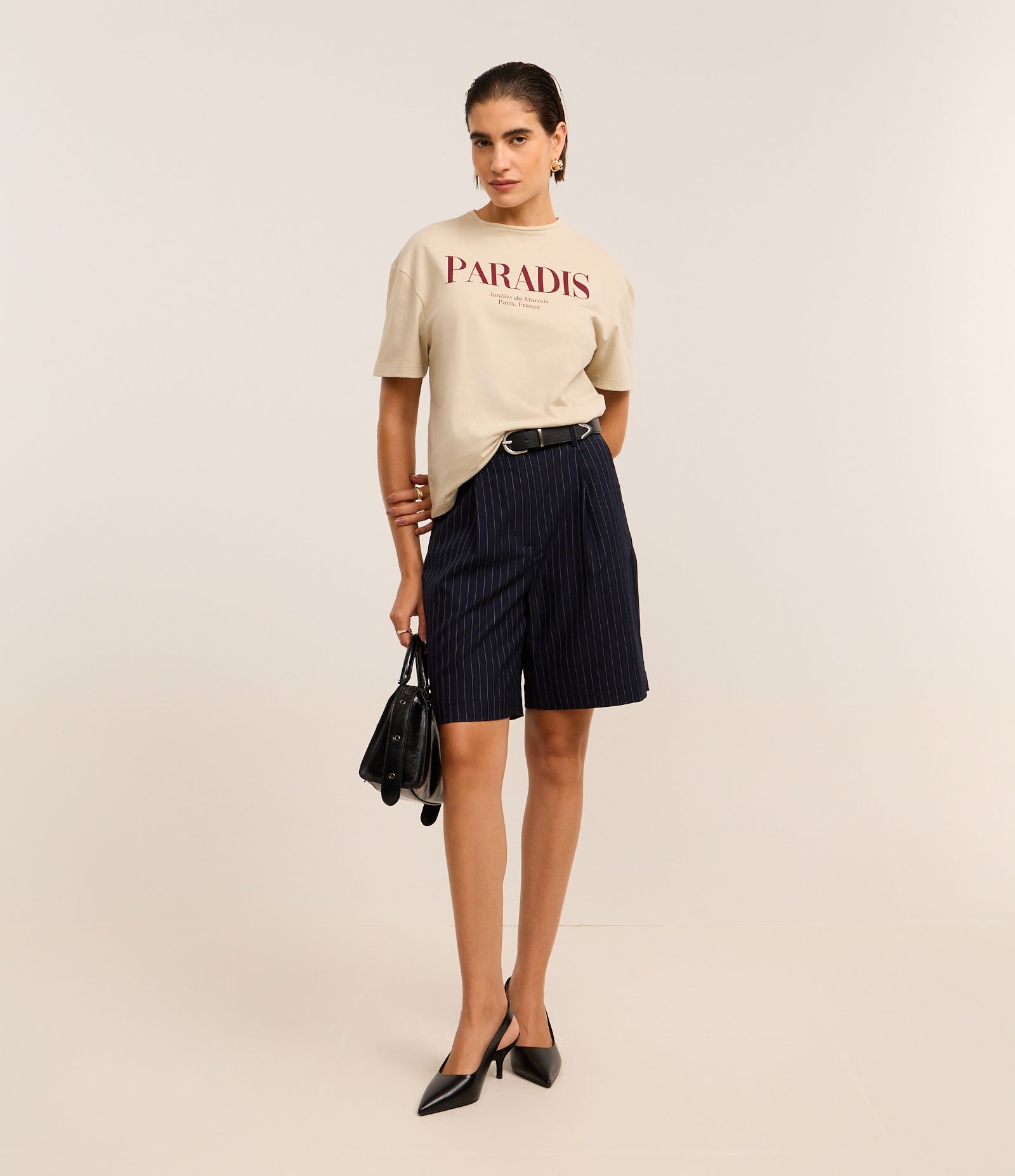 Camiseta em Algodão com Lettering Paradis Bege 3