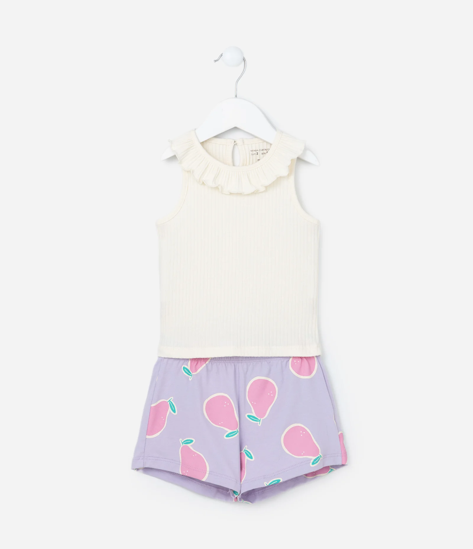 Conjunto Infantil em Ribana com Babadinho na Gola - Tam 1 a 6 Anos Bege/Lilás 1