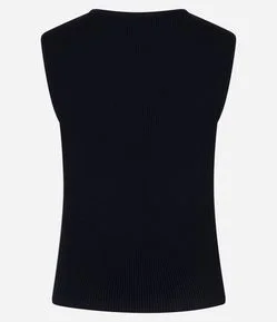 Blusa Canelada em Tricô com Decote Assimétrico