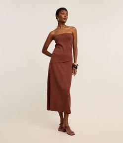 Saia Evasê New Midi em Tricô com Elástico no Cós