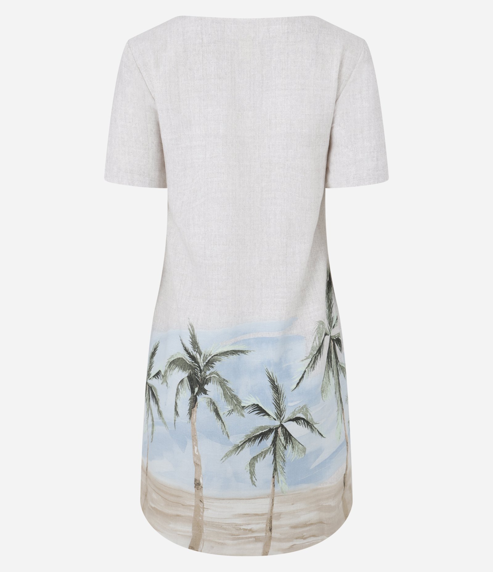 Vestido T-Shirt em Viscolinho com Estampa Paisagem e Coqueiros Off White 6
