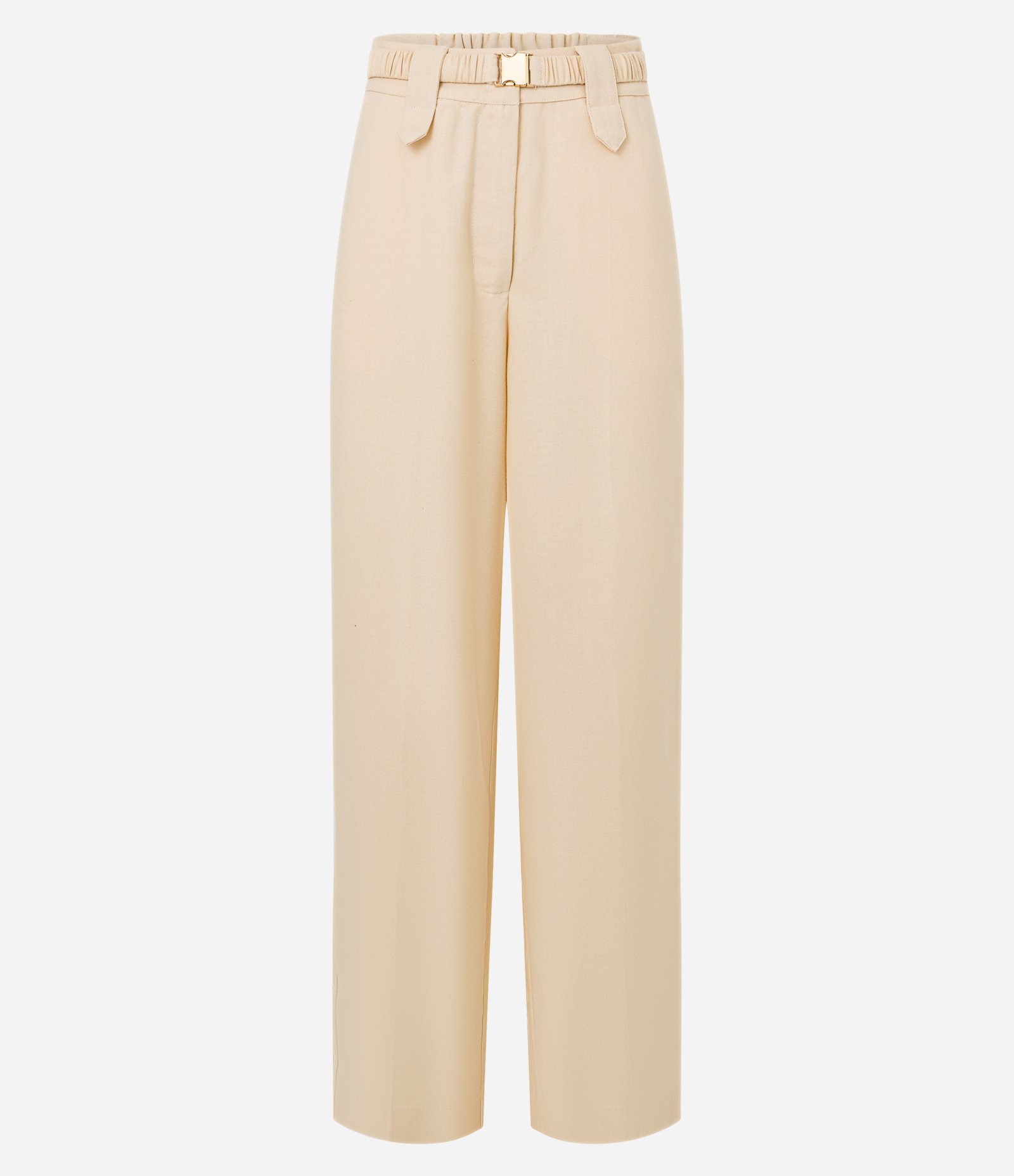 Calça Wide Leg Cintura Alta com Linho e Cinto Elástico Bege 6