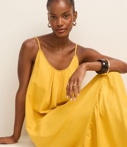 Vestido Midi em Viscolinho com Alças Finas