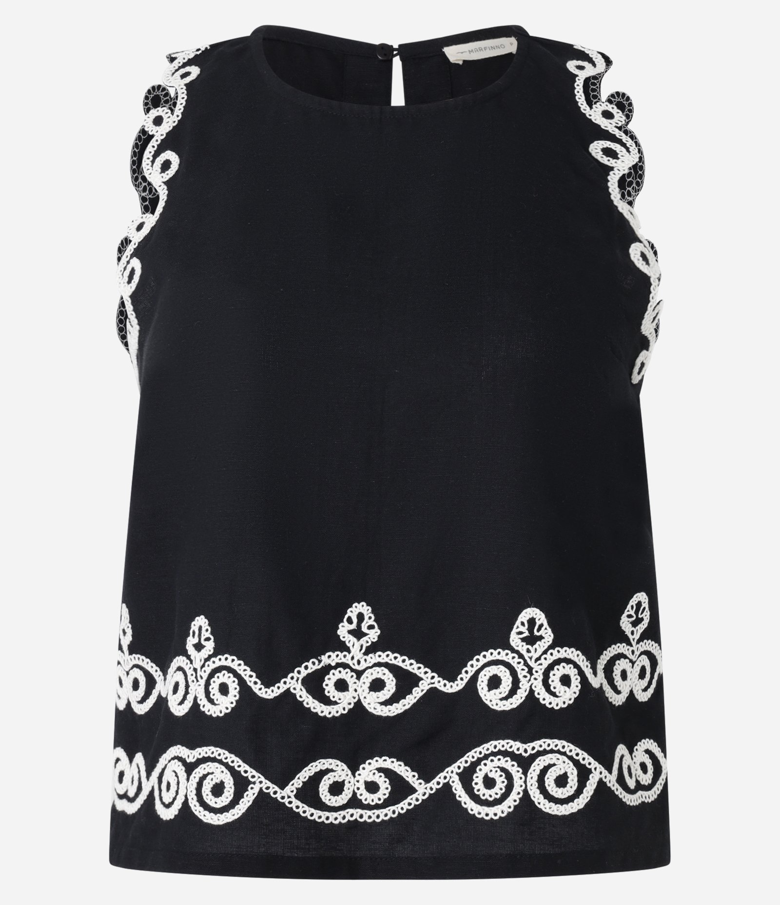 Blusa sem Manga em Viscolinho com Bordados Contrastantes Preto 7