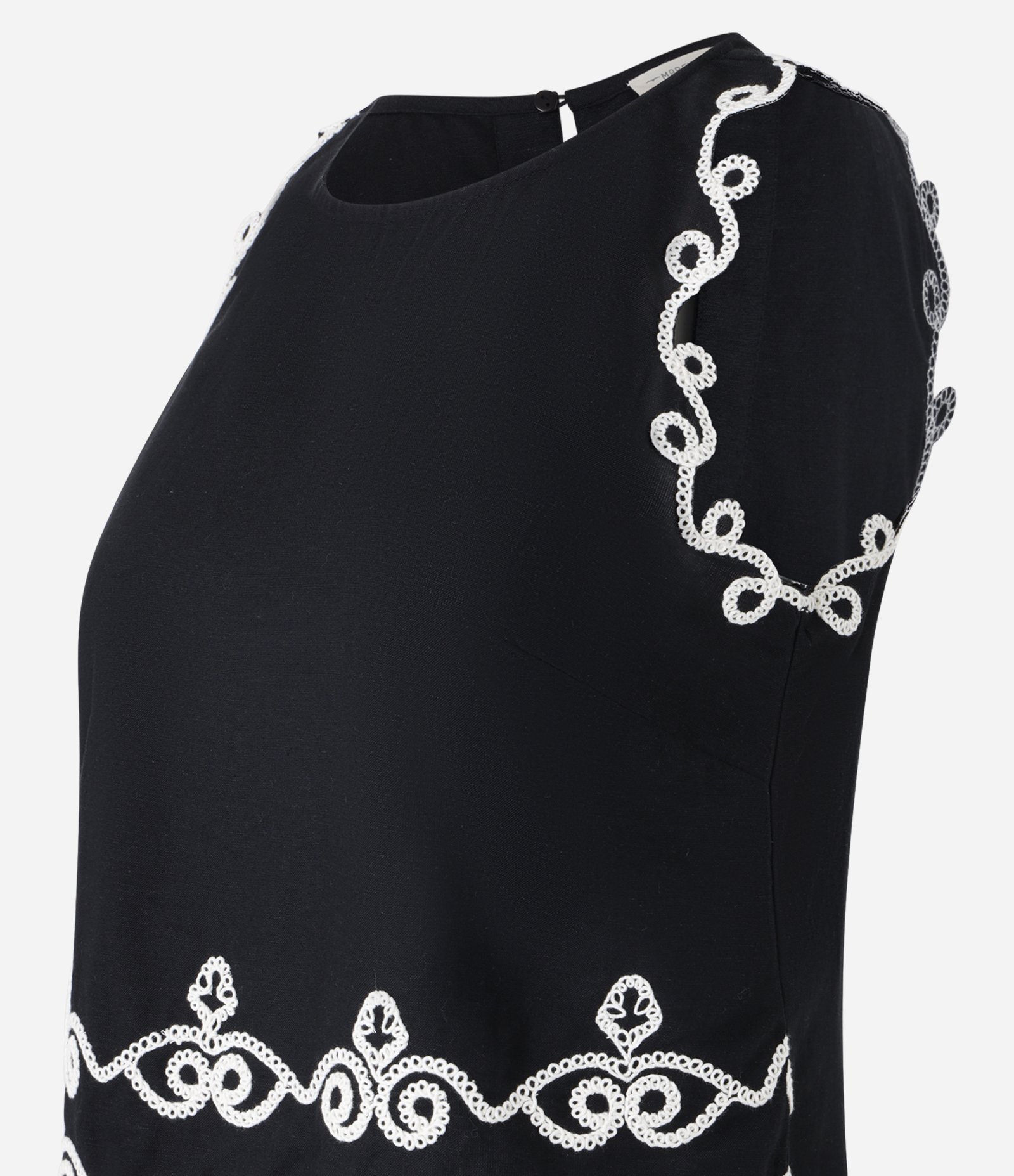 Blusa sem Manga em Viscolinho com Bordados Contrastantes Preto 8