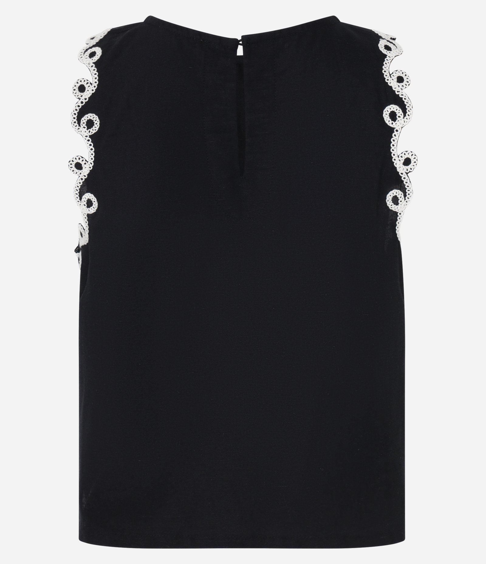 Blusa sem Manga em Viscolinho com Bordados Contrastantes Preto 9