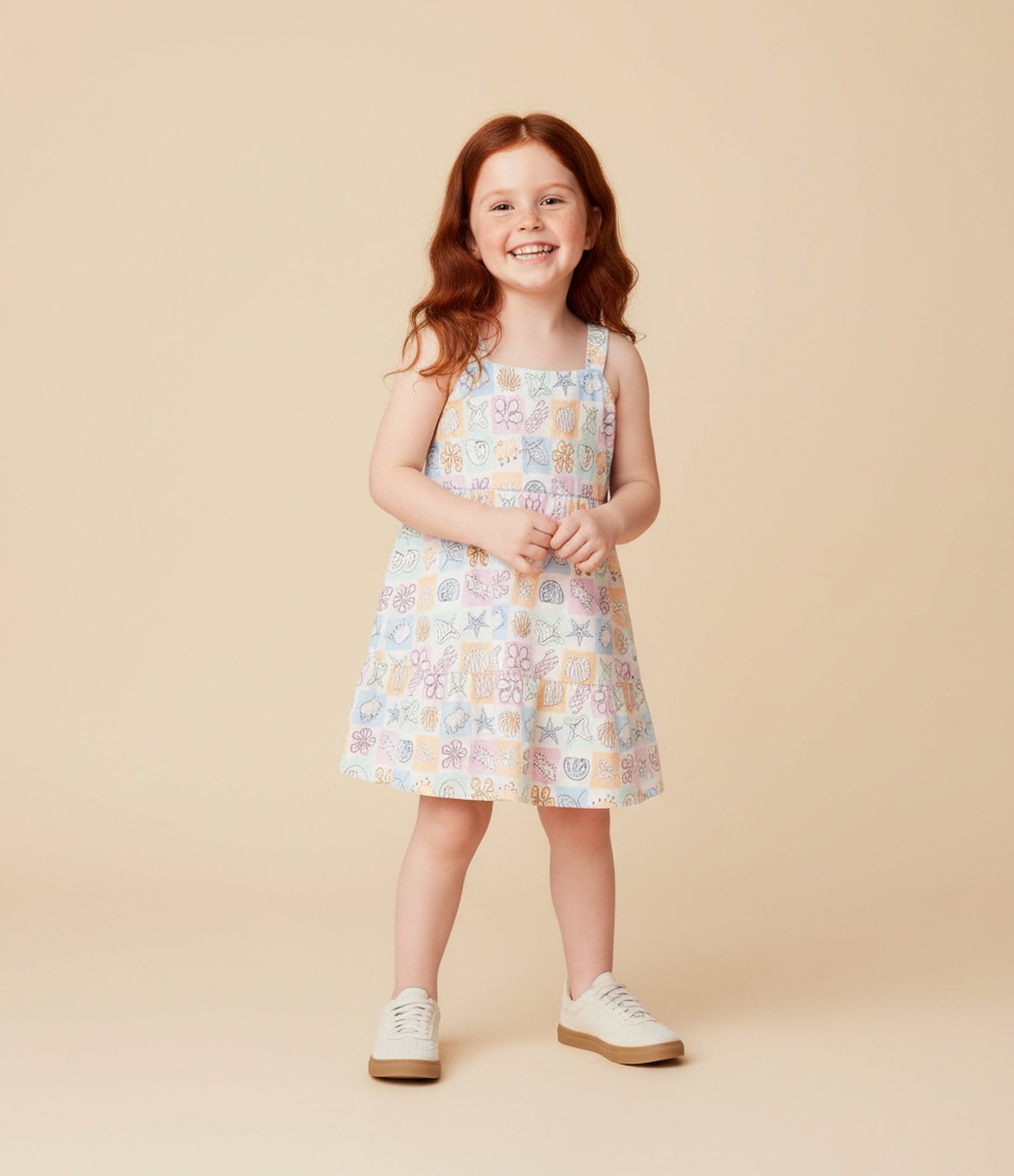 Vestido Infantil com Estampa Tropical - Tam 1 a 6 Anos Bege 1
