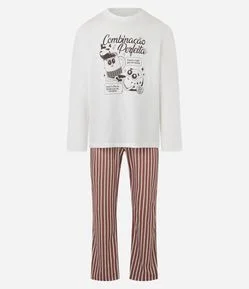 Pijama Longo em Chenille com Estampa Combinação Perfeita