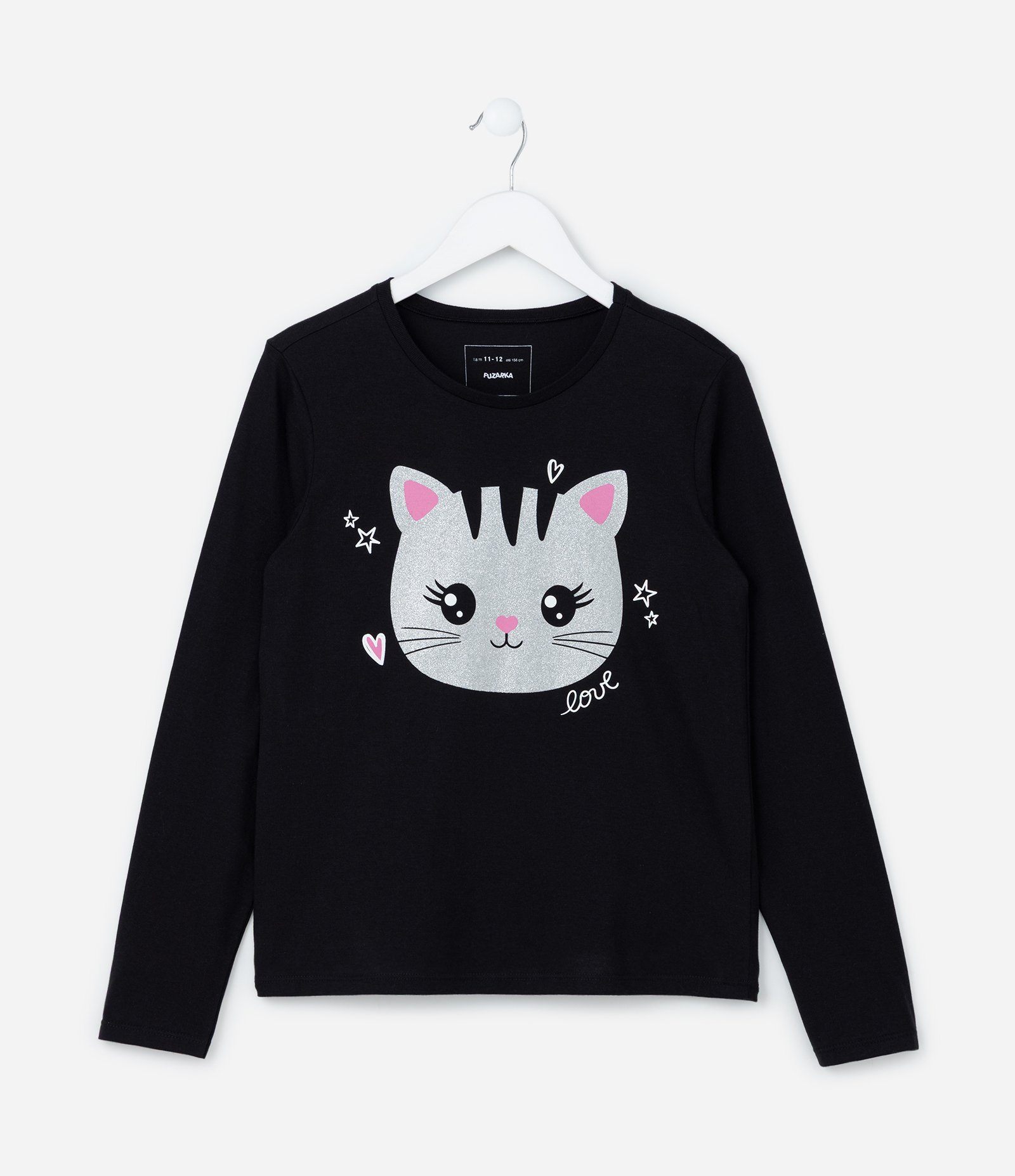 Camiseta Infantil com Estampa Cara de Gatinho - Tam 5 a 14 Anos Preto 1