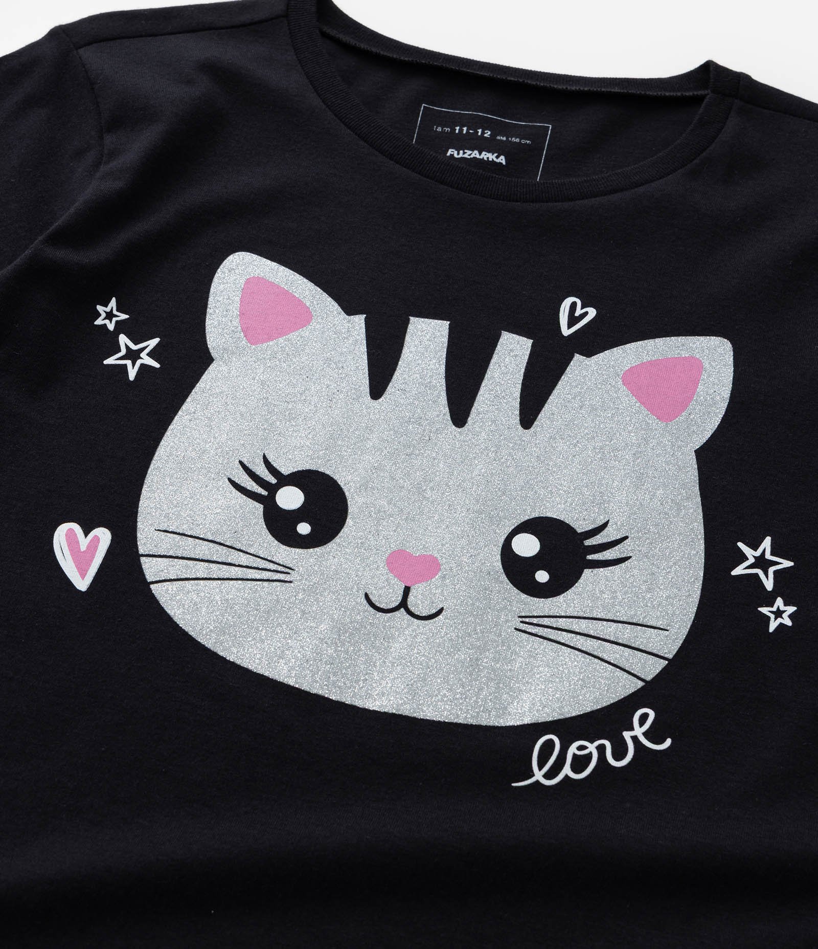 Camiseta Infantil com Estampa Cara de Gatinho - Tam 5 a 14 Anos Preto 4