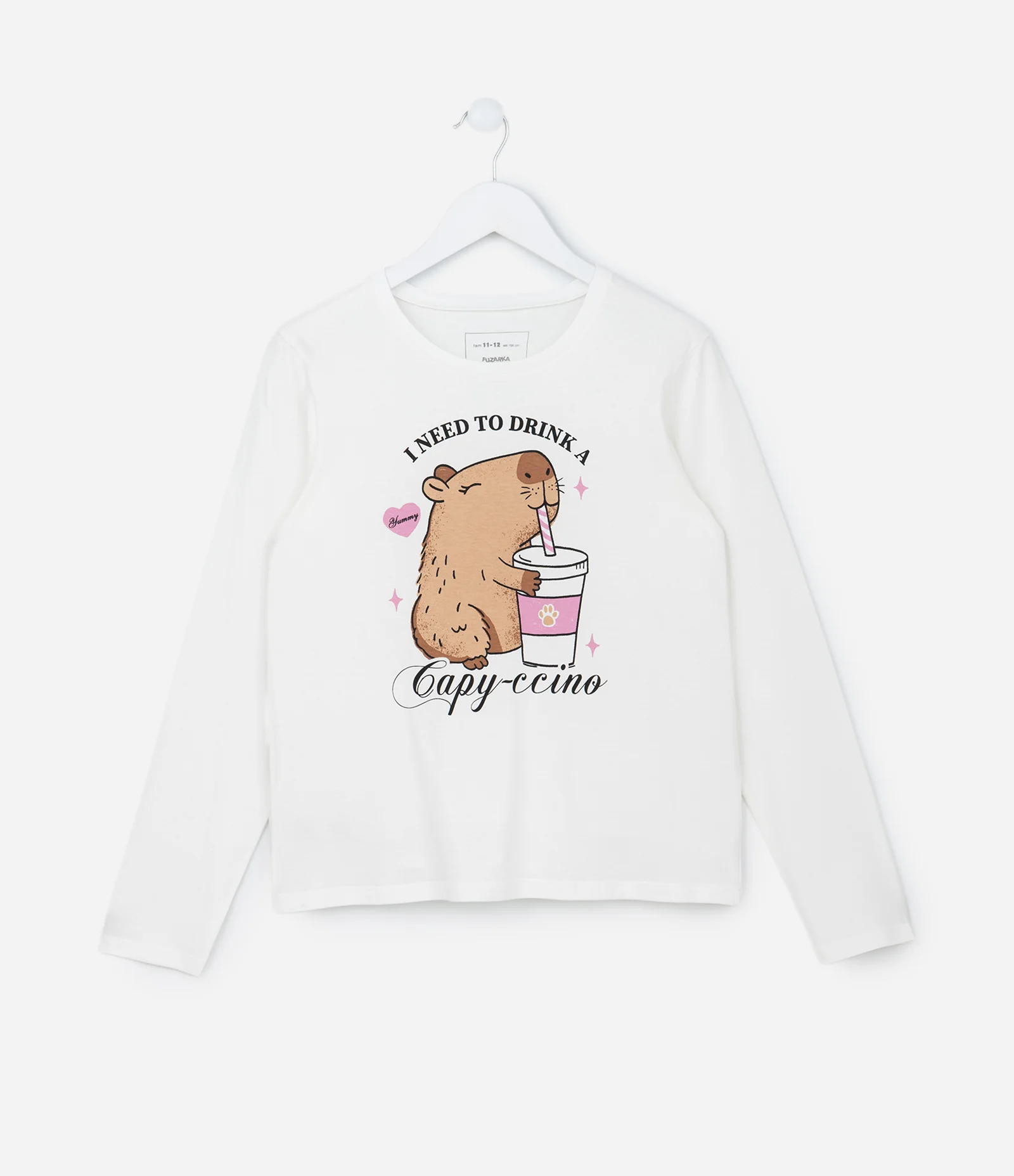 Camiseta Infantil com Estampa Capivara Capyccino - Tam 5 a 14 Anos Branco 1