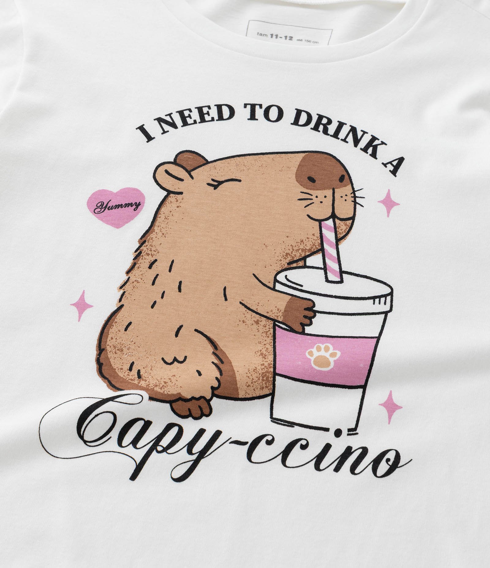 Camiseta Infantil com Estampa Capivara Capyccino - Tam 5 a 14 Anos Branco 4