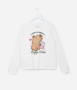 Camiseta Infantil com Estampa Capivara Capyccino - Tam 5 a 14 Anos