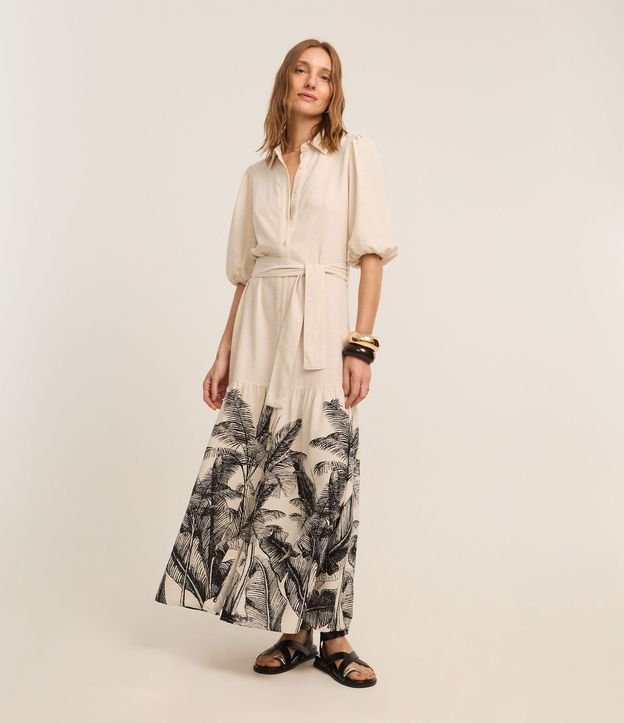 Vestido Chemise em Viscolinho com Estampa Coqueiros