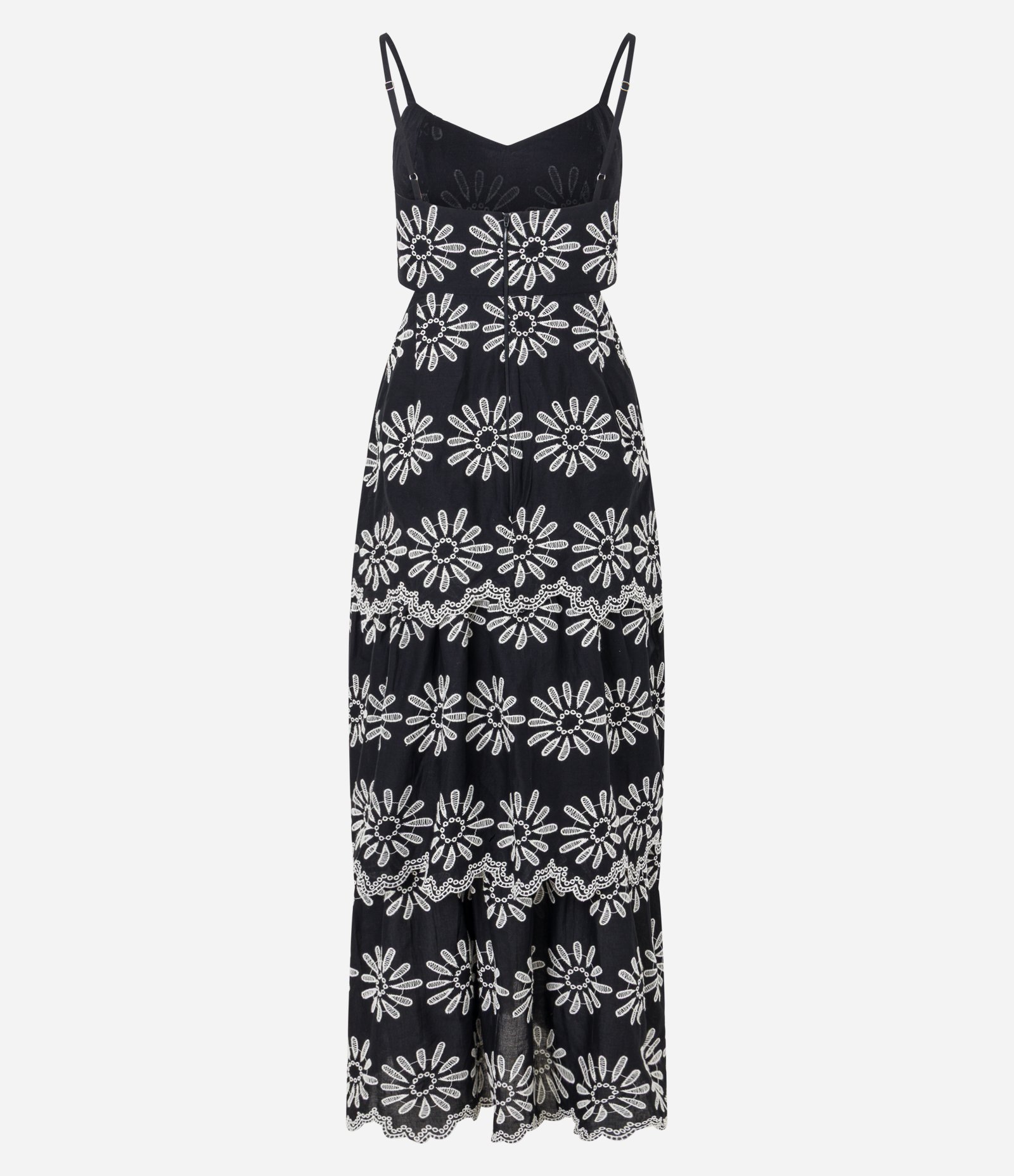 Vestido Evasê Longo em Laise com Bordado Floral Vazado Preto 8