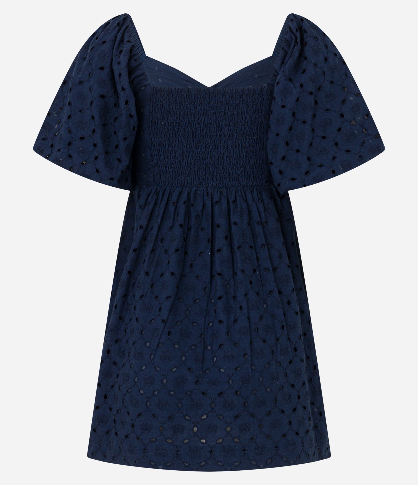 Vestido Curto em Laise com Bordado de Conchas e Manga Bufante Azul Marinho 3