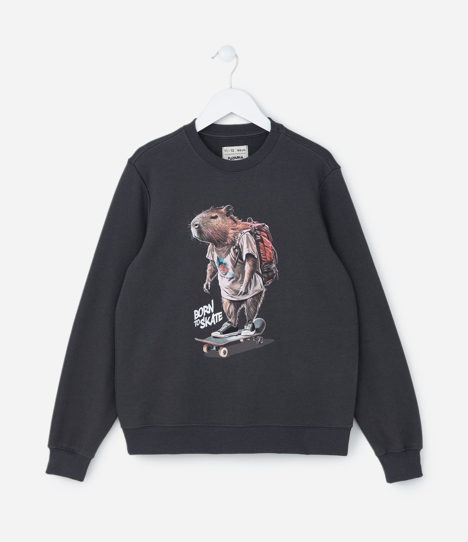 Casaco Infantil com Estampa Capivara Skatista - Tam 5 a 14 Anos Cinza Escuro 1