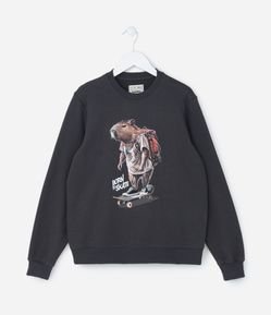 Casaco Infantil com Estampa Capivara Skatista - Tam 5 a 14 Anos